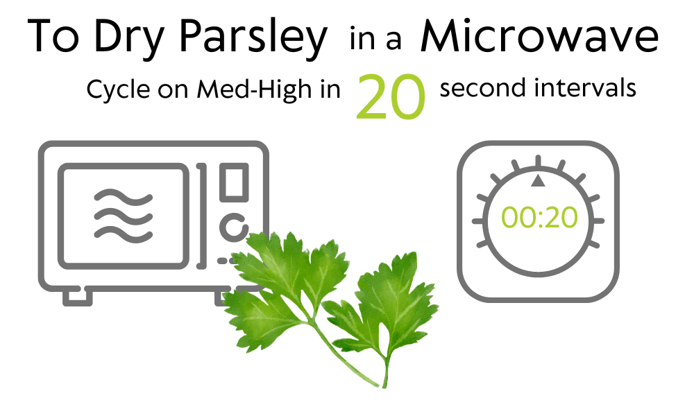 To dry parsley in a microwave cycle on med-high in 20 second intervals