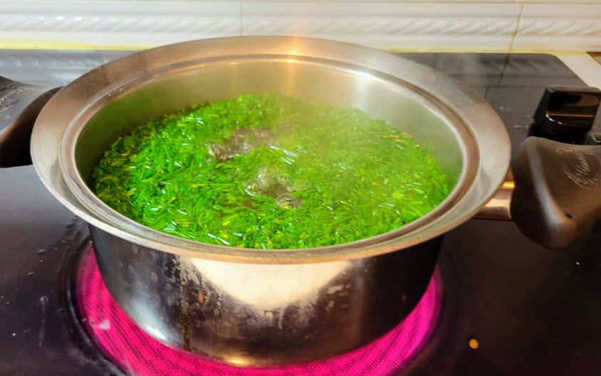 Blanch tender herbs before freezing