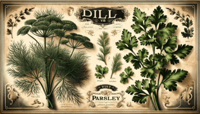 Dill vs Parsley vintage illustration header