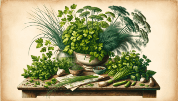 dill and parsley substitutions - vintage illustration