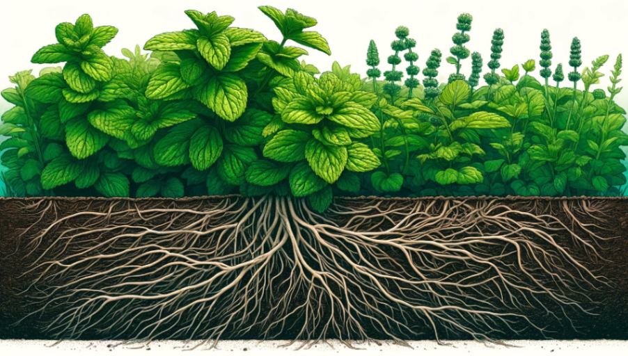 Mint roots can be invasive in the garden